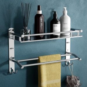 Multipurpose Stainless Steel Single Layer Shelf with Towel Rod I Multipurpose Wall Mount Bath Shelf Organizer