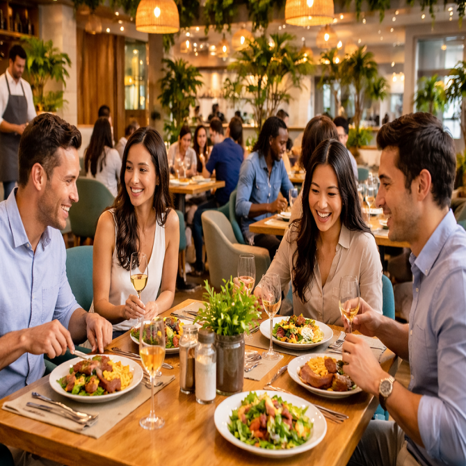 friends enjoying a lively meal